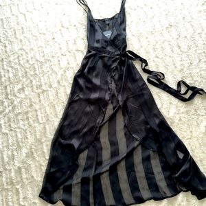 Sheer and satin spaghetti wrap around dress